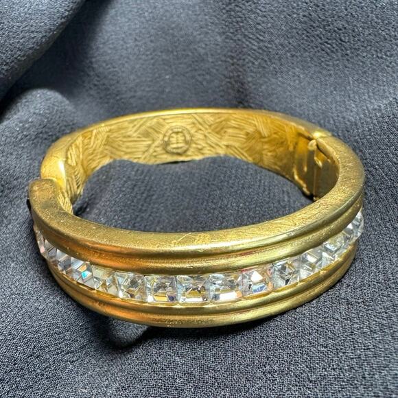 Vintage Givenchy Gold-Tone Cuff Bracelet w/ Purple & Clear Crystals - Picture 4 of 10